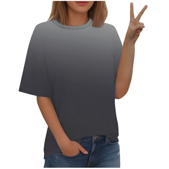 fatyb Women's Summer Gradient T-Shirts Crewneck Loose Tee Tops Casual Short Sleeve Womens Blouses S-5XL