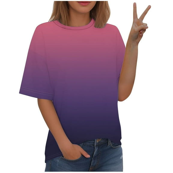 fatyb Women's Summer Gradient T-Shirts Crewneck Loose Tee Tops Casual Short Sleeve Womens Blouses S-5XL
