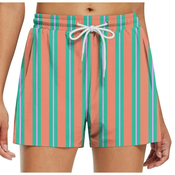 fatyb Women's Summer Shorts Elastic Waist Drawstring Casual Shorts Printed Vacation Beach Shorts