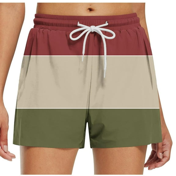 fatyb Women's Summer Shorts Elastic Waist Drawstring Casual Shorts Printed Vacation Beach Shorts