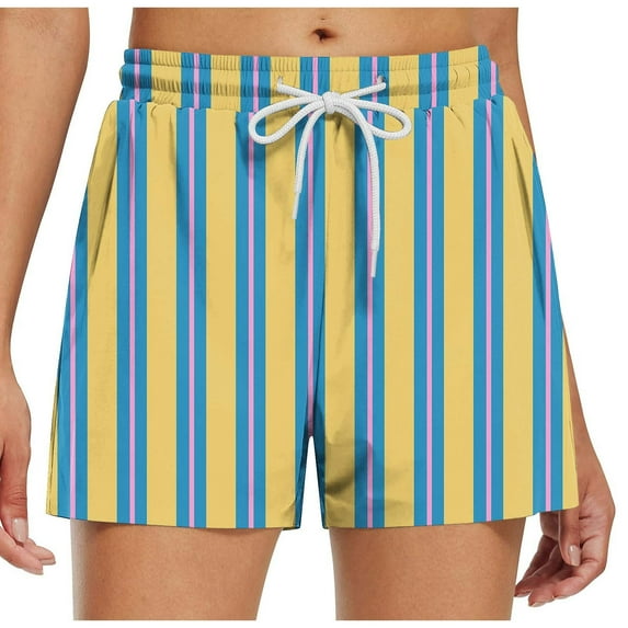 fatyb Women's Summer Shorts Elastic Waist Drawstring Casual Shorts Printed Vacation Beach Shorts