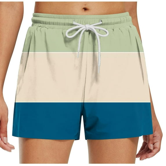 fatyb Women's Summer Shorts Elastic Waist Drawstring Casual Shorts Printed Vacation Beach Shorts