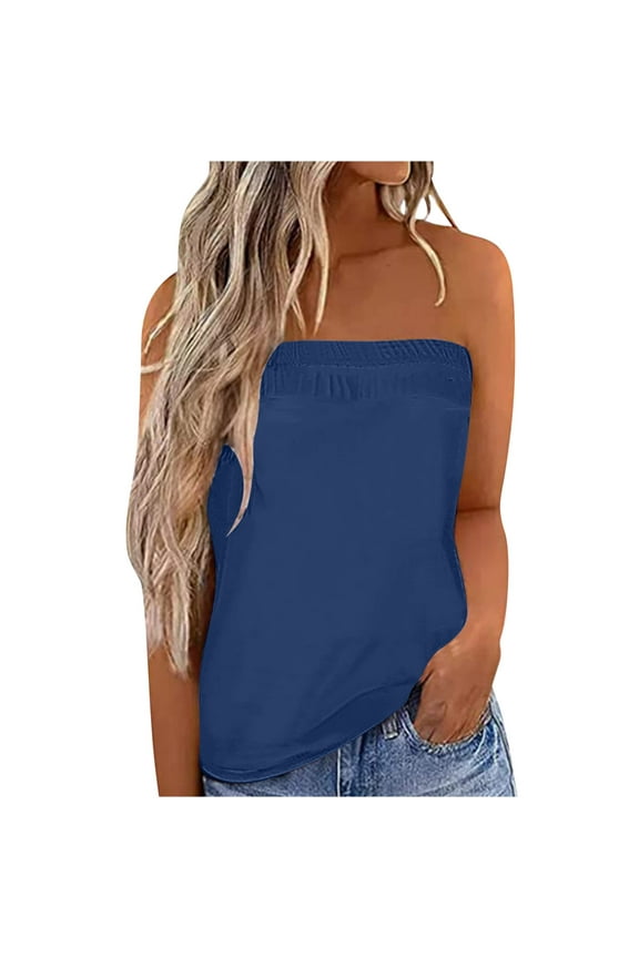 Women's Summer Strapless Tops Casual Sleeveless Tanks off Shoulder Backless Beach Shirts for Women