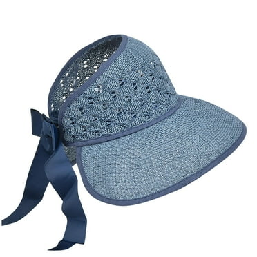 fatyb Women's Summer Sun Hat Wide Brim Ponytail Hole Straw Hat Womens Adjustable Beach Cap with Strap