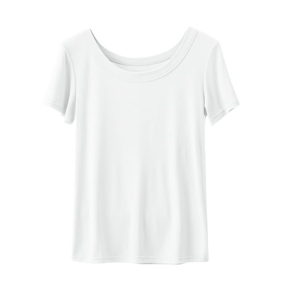 fatyb Women's Summer T-Shirts Short Sleeve Round Neck Tshirts Solid Color Casual Comfy Tee Tops for Women