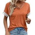 thumbnail image 1 of fatyb Women's Summer Tops Lace Short Sleeve Patchwork Tshirts Casual V Neck Womens Tee Blouses, 1 of 6