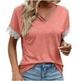 thumbnail image 1 of fatyb Women's Summer Tops Lace Short Sleeve Patchwork Tshirts Casual V Neck Womens Tee Blouses, 1 of 6