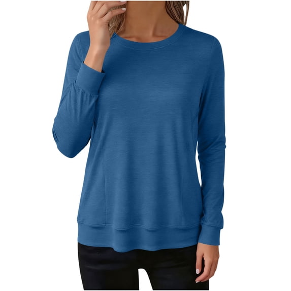 fatyb Women's Sweatshirt Crew Neck Casual Pullover for Women Long Sleeve Solid Color Loose Tunic Tops