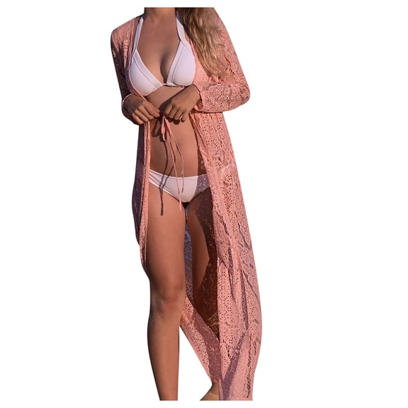 fatyb Women's Swimsuit Cardigan Cover up Open Front Bikini Long Sleeve Coverup Hollow out for Swimwear