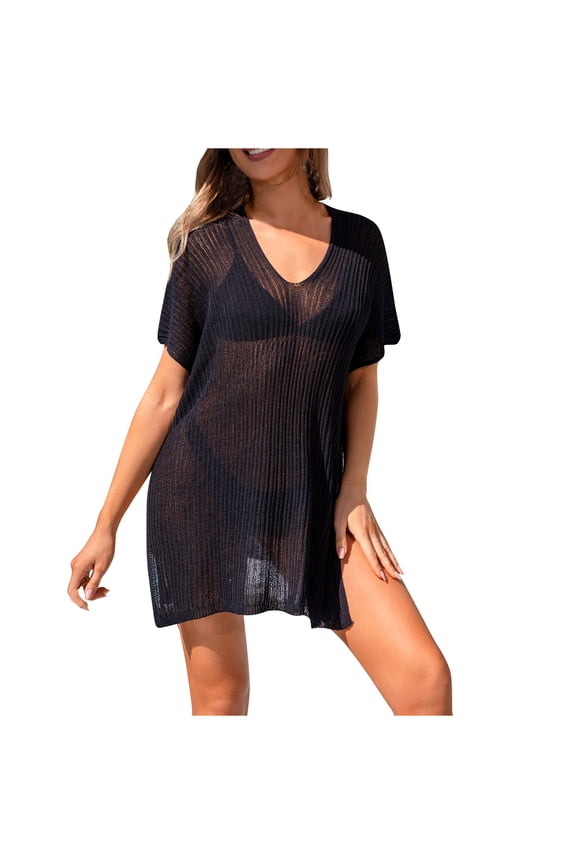 Women's Swimsuit Cover up Mesh Split Sheer See Through Bikini Coverup Mini Dress Vacation Outfits