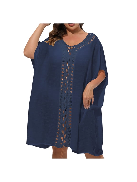 Women's Swimsuit Cover up Plus Size Short Sleeve Swimwear Dress Summer Bathing Suit Beach Coverups