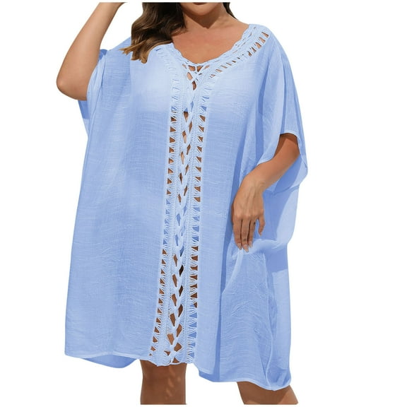 fatyb Women's Swimsuit Cover up Plus Size Short Sleeve Swimwear Dress Summer Bathing Suit Beach Coverups