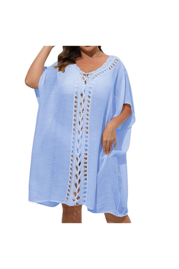 Women's Swimsuit Cover up Plus Size Short Sleeve Swimwear Dress Summer Bathing Suit Beach Coverups