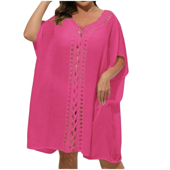 fatyb Women's Swimsuit Cover up Plus Size Short Sleeve Swimwear Dress Summer Bathing Suit Beach Coverups