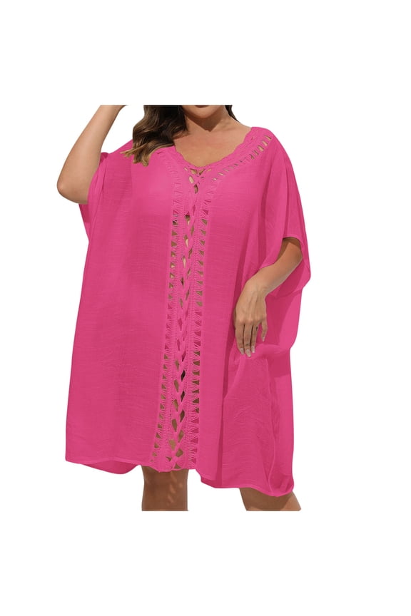 Women's Swimsuit Cover up Plus Size Short Sleeve Swimwear Dress Summer Bathing Suit Beach Coverups