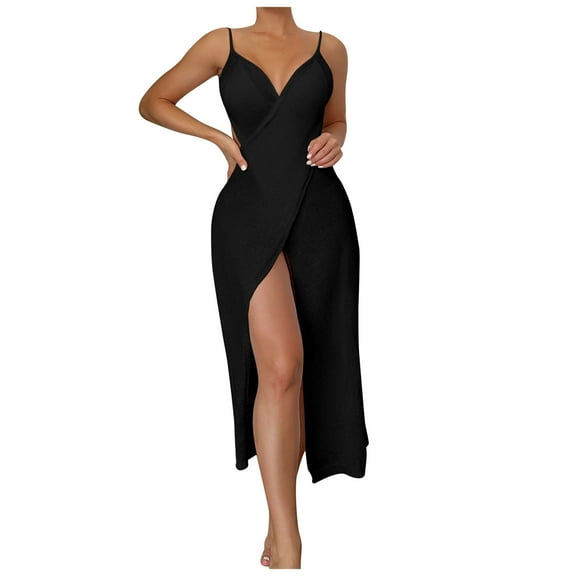 fatyb Women's Swimsuit Cover up Wrap V Neck Sleeveless Bikini Coverup Backless Split Beach Long Dress
