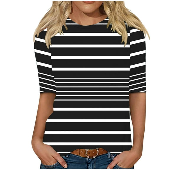 fatyb Women's Tops Half Sleeve Printed Tee Shirts Casual Loose Crew Neck Tunic Womens Dressy Blouses