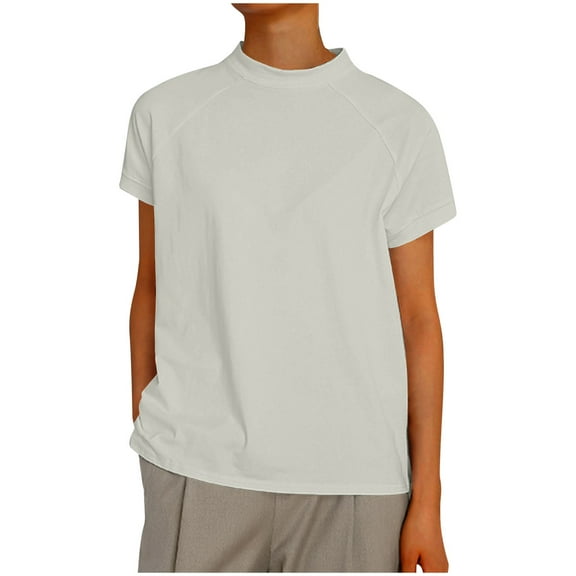 fatyb Women's Tops Mock Neck Short Sleeve Summer T Shirts for Women Solid Color Loose Casual Blouses