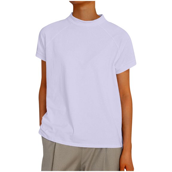 fatyb Women's Tops Mock Neck Short Sleeve Summer T Shirts for Women Solid Color Loose Casual Blouses