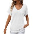 thumbnail image 1 of fatyb Women's Tops V Neck Short Sleeve Casual Shirts Pullover Spring Summer Blouses with Pocket, 1 of 7