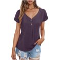 thumbnail image 1 of fatyb Women's Tops for Summer Casual V Neck Short Sleeve Shirts Solid Color Tee Comfy Loose Tunic Tops, 1 of 7