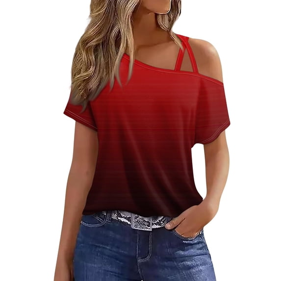 fatyb Women's Trendy Tops Summer off the Shoulder Casual Tshirts Loose Womens Short Sleeve Blouses