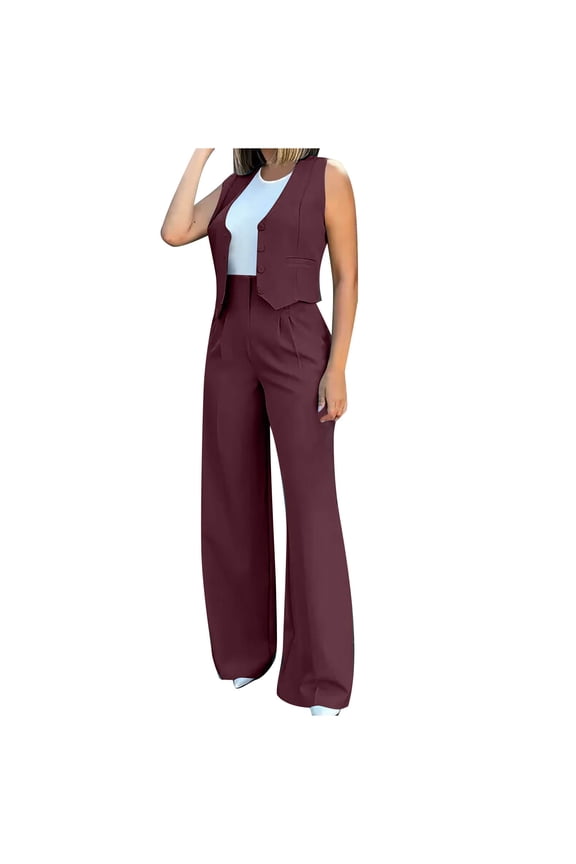 Women's Two Piece Outfits Blazers Sets Business Summer Sleeveless Vest Tops and Long Pants Suit Sets