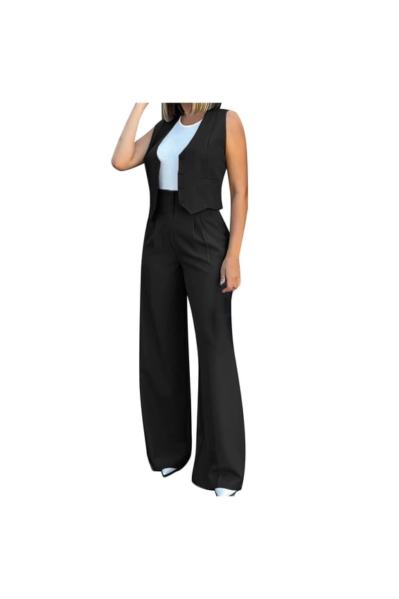 Women's Two Piece Outfits Blazers Sets Business Summer Sleeveless Vest Tops and Long Pants Suit Sets