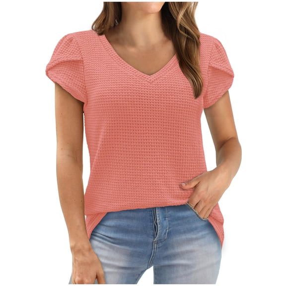 fatyb Women's V Neck Short Sleeve Shirts Casual Loose Tee Shirts Pullover Spring Summer Clothes