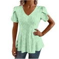 thumbnail image 1 of fatyb Women's V Neck Short Sleeve Tops Summer Flowy Tunic Tops Dressy Hollow out Loose Blouses S-4XL, 1 of 6