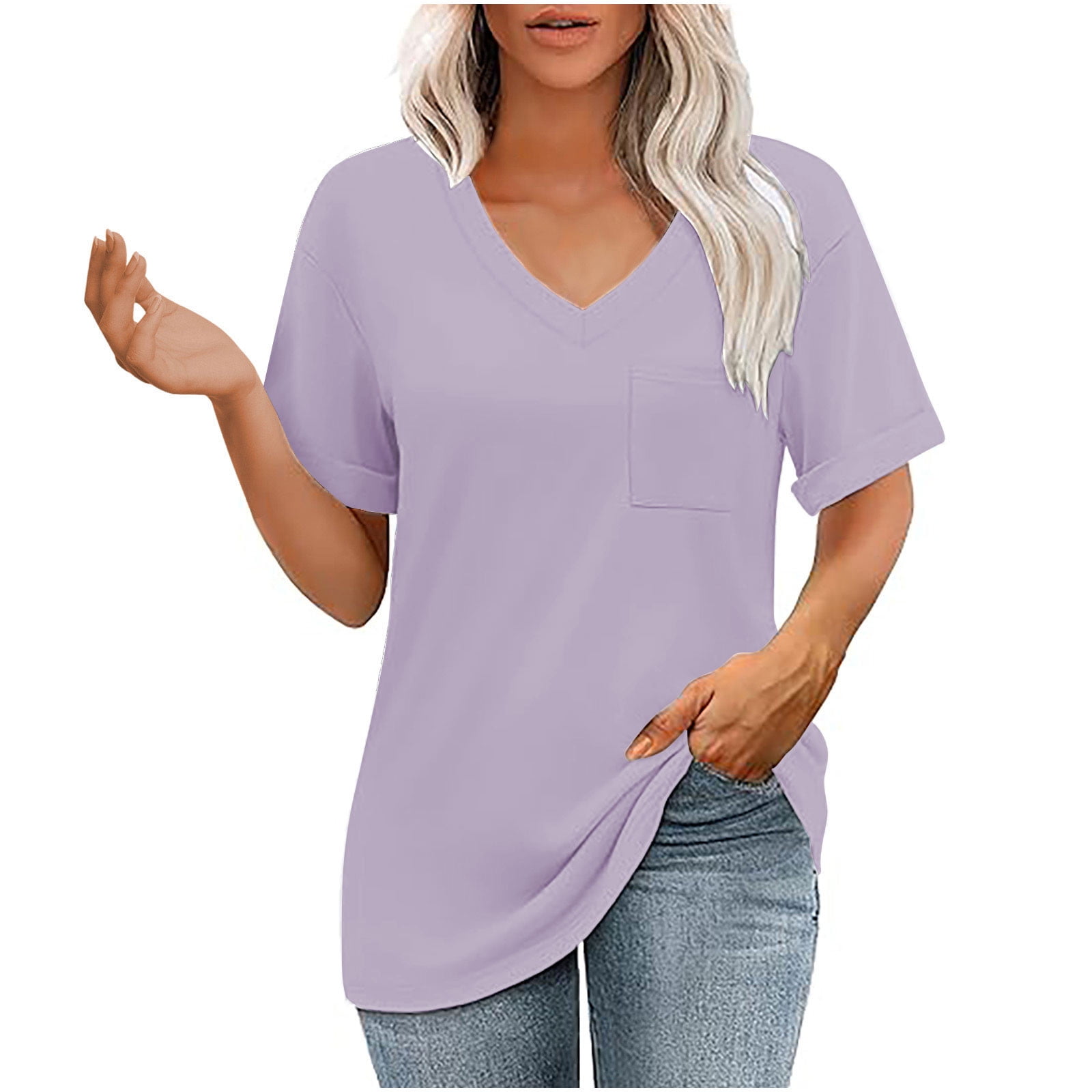 Women's V-Neck T-Shirt Lightweight Breathable Cotton Short Sleeve Casual Blouse