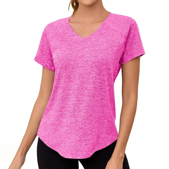 fatyb Women's V Neck T Shirts Short Sleeve Quick Dry Lightweight Athletic Tees for Running Workout Yoga