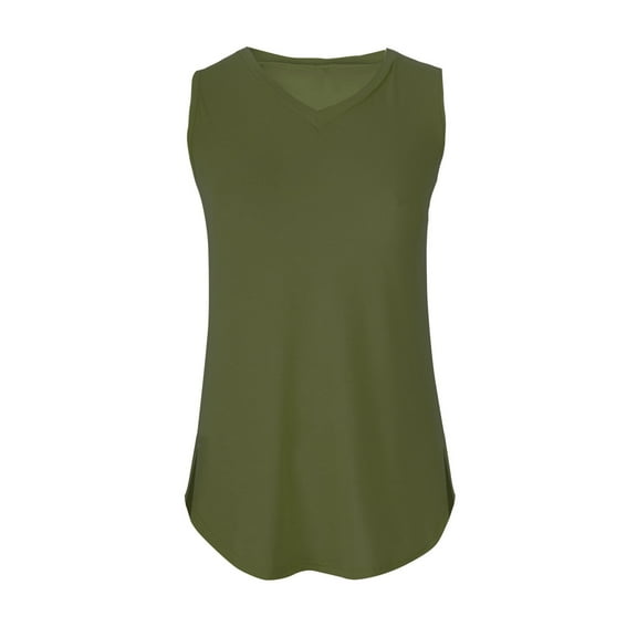 fatyb Women's V Neck Tank Tops Casual Sleeveless Loose Tshirts Solid Color Summer Flowy Blouses for Women