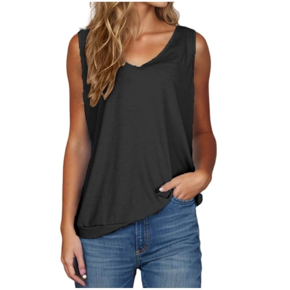 fatyb Women's V Neck Tank Tops Summer Sleeveless Casual Shirts Solid Color Loose Blouses Tee for Women