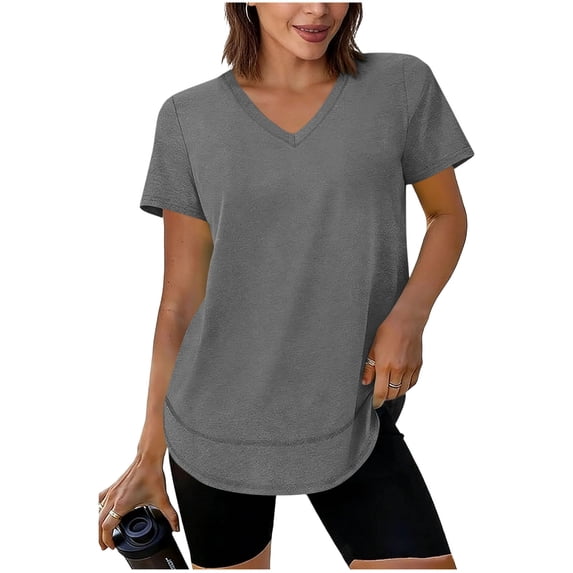 fatyb Women's V Neck Workout Tops Short Sleeve Gym Shirts Comfortable Athletic Tee for Running Hiking