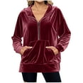 thumbnail image 1 of fatyb Women's Velour Hoodies Half Zip Velvet Hooded Sweatshirts with Pockets Long Sleeve Casual Pullover, 1 of 6
