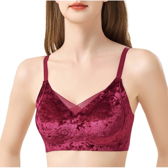 fatyb Women's Velvet Bras No Underwire Mesh V Neck Everyday Bras Full Coverage Padded Bras for Women