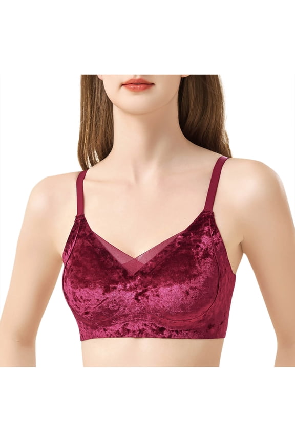 Women's Velvet Bras No Underwire Mesh V Neck Everyday Bras Full Coverage Padded Bras for Women