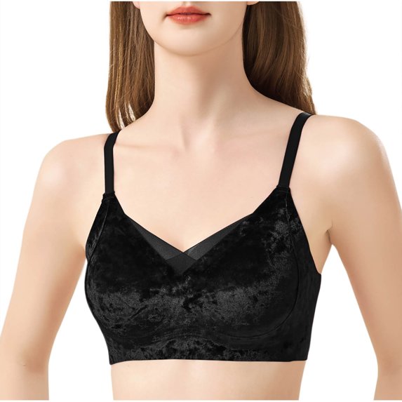 fatyb Women's Velvet Bras No Underwire Mesh V Neck Everyday Bras Full Coverage Padded Bras for Women