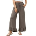 thumbnail image 1 of fatyb Women's Wide Leg Pants Ruffle Hem Flowy Palazzo Pants Drawstring High Waist Trousers with Pockets, 1 of 7
