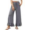 thumbnail image 1 of fatyb Women's Wide Leg Pants Ruffle Hem Flowy Palazzo Pants Drawstring High Waist Trousers with Pockets, 1 of 7