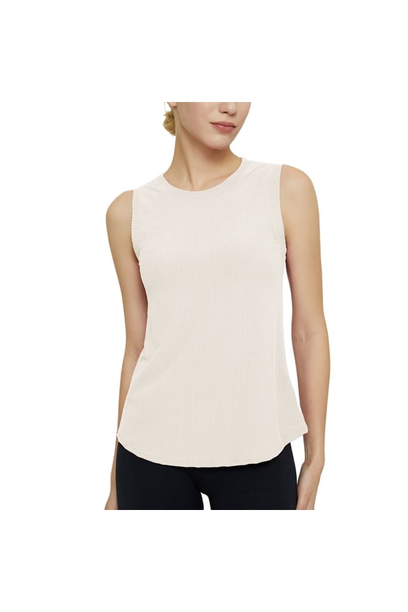 Women's Workout Tanks Quick Dry Sleeveless Running Tops Yoga Gym Lightweight Ribbed Sports Shirts