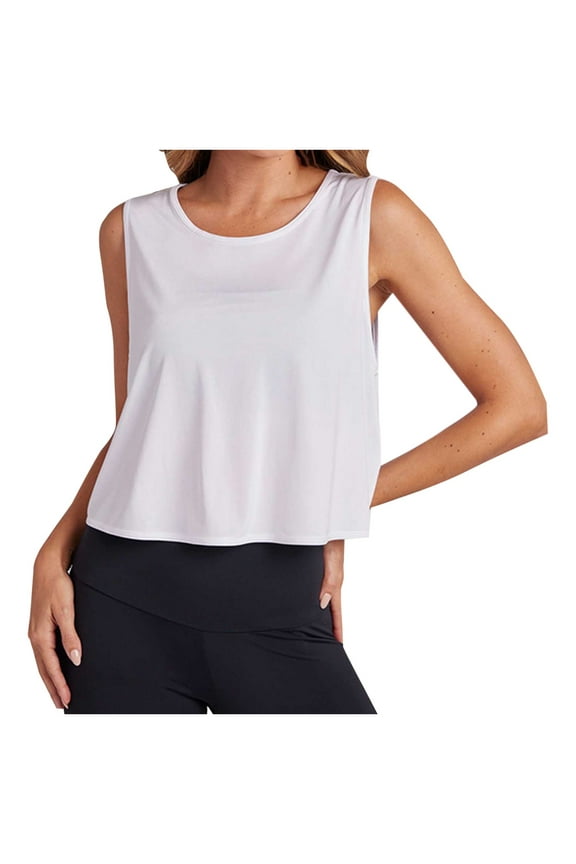 Women's Workout Tops Open Back Sleeveless Yoga Tank Tops Loose Athletic Running Gym Crop Shirts