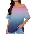 thumbnail image 1 of fatyb Women's off the Shoulder Tops Short Sleeve T Shirts Oversized Summer Loose Gradient Blouses, 1 of 6
