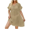 thumbnail image 1 of fatyb Womens Beach Cover up Swimsuit Button up V Neck Sheer Coverups Lightweight Summer Mini Sun Dress, 1 of 5
