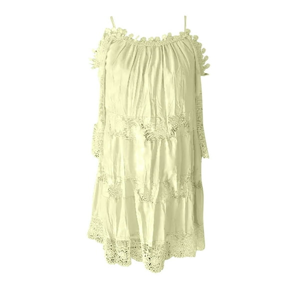 fatyb Womens Boho Dresses Cold Shoulder Lace Mini Dresses Short Sleeve Casual Beach Vacation Dresses