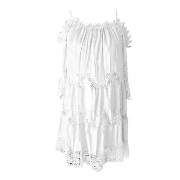 fatyb Womens Boho Dresses Cold Shoulder Lace Mini Dresses Short Sleeve Casual Beach Vacation Dresses
