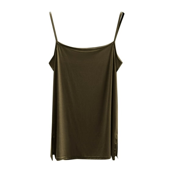 fatyb Womens Camisole Spaghetti Strap Comfy Tank Tops with Split Solid Color Loose Basic Cami Shirts