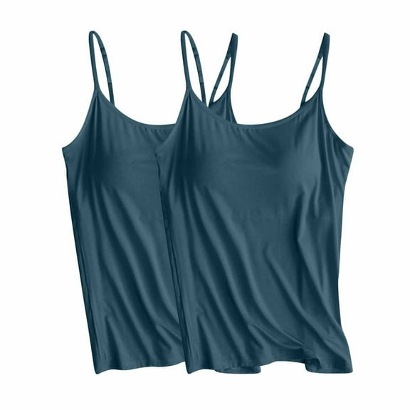 fatyb Womens Camisole Tops Built in Bra Adjustable Spaghetti Strap Tank Comfy Padded Undershirts 2 Pack