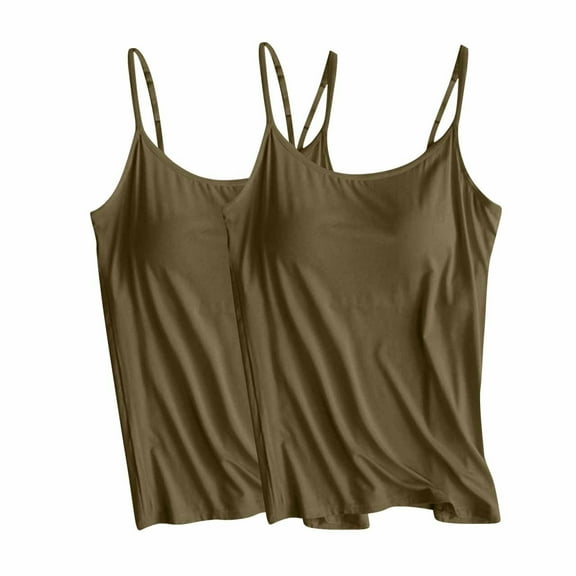 fatyb Womens Camisole Tops Built in Bra Adjustable Spaghetti Strap Tank Comfy Padded Undershirts 2 Pack